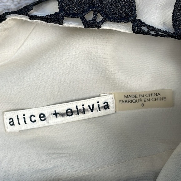 Rare Alice + Olivia Guipure Embroidered Lace Dress Fit Flare Mini Black Cream 8 - Picture 10 of 15